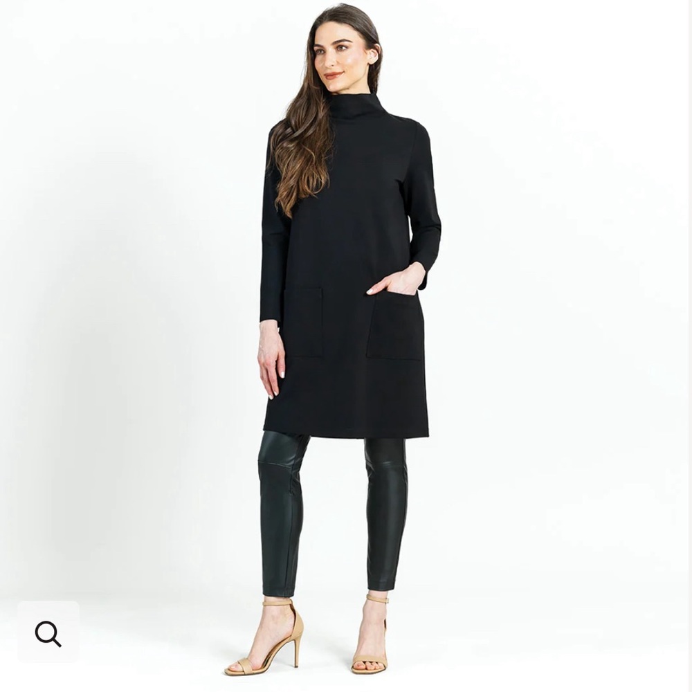 CHIC & SOFT, Long Sleeves Turtleneck Sweatshirt w/Hoodie Pockets Tunic Dress - Picture 4 of 16